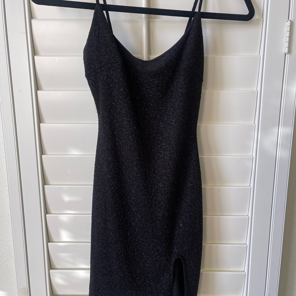 Windsor Black Slit Midi Dress Spaghetti Strap